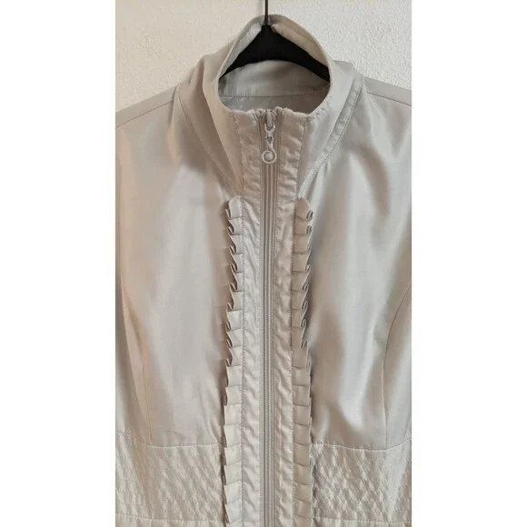 Women's Samuel Dong Champagne Ruffle Front Zippered Bubble Hem Coat Small - Picture 2 of 11